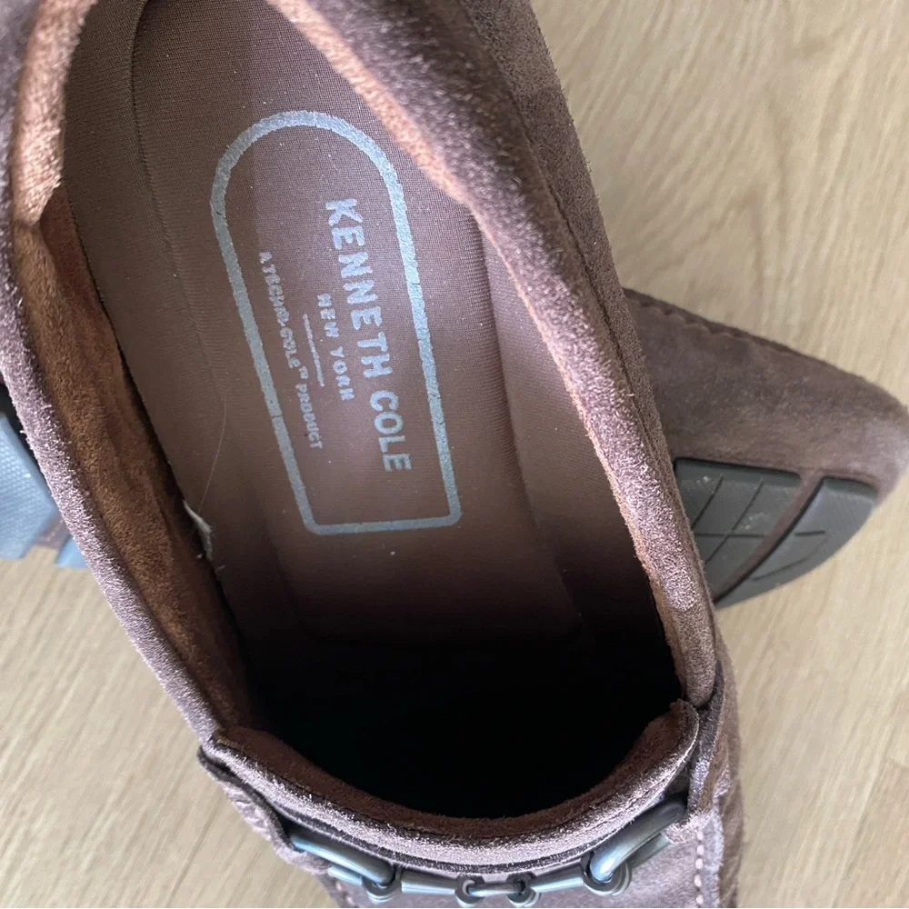 Kenneth Cole NY Brown Suede Driving Loafers Mens Horsebit Chain Slip On 10.5
